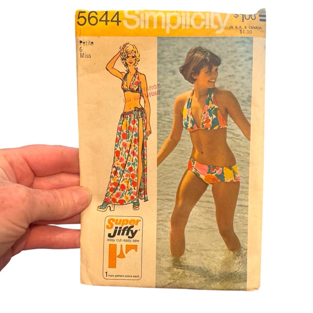 Simplicity #5644 Bikini Swimwear Wrap Skirt Sz 6 Miss C1973